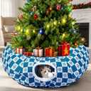 Cat Tunnel Christmas Tree Skirt Cat Donut Tunnel Bed for Indoor Cats with Ball Snowflake Collar Cats Cave for Small Medium Kitten Puppy Under Xmas Trees Decor Gift(Snowflake)
