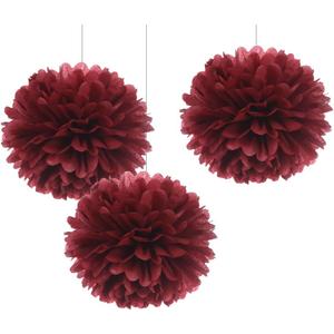 12" Burgundy Tissue Pom Poms DIY Hanging Paper Flower Balls for Bridal Shower Birthday Party Wedding Backdrop Dessert Table Decoration Supplies, Pack of 12