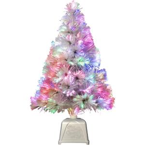 Pre lit Mini Christmas Tree, Tabletop Artificial Fiber Optic Christmas Trees with Silver Base -24 Inch (White)