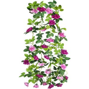 2 Pcs Artificial Rose Garland Spring Flowers Vines Hanging Outdoors Silk Rose Vine 15.8ft Silk Flowers Rose Ivy Vines Flower Garland for Backdrop Bedroom Wedding Arch Decor Wall Party Home Pink (Fuchsia)