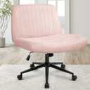 Orange Factory Criss Cross Chair Wheels Wide Cross Legged Office Desk Vanity Dual Base Comfy Fabric Armless Adjustable Swivel for Home Computer Task (Pink Dual Base, Fabric)
