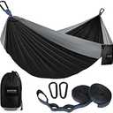 Kootek Camping Hammock 500 lbs Capacity, Portable Hammocks with Tree Straps & Attached Carry Bag, Camping Essentials Gear, Perfect for Outside Indoor Hiking Beach Backpack Travel  Black & Grey