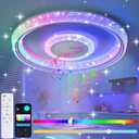 Bathroom Ceiling Light, Waterproof Shower Light with Bluetooth Speaker, Flush Mount Lighting Fixture Dimmable RGB Color Change, App+Remote Control Led Music Ceiling Lamp for Kids Room Bedroom
