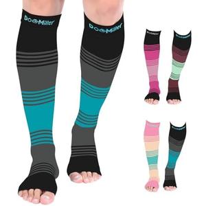 Doc Miller Open Toe Compression Socks for Men & Women – Lightweight 15-20 mmHg Toeless Calf Sleeves, Knee High Support Hose for Everyday Wear, Sports, Travel, Pregnancy, 1 Pair, M