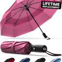 REPEL Windproof Travel Umbrella - Compact & Withstands Winds up to 85MPH , Strongest Premium Auto Folding Umbrella for Rain and Sun - Durable, Light & Portable for Women & Men , Fits Backpack & Cars (Pink)