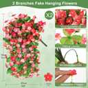 Artificial Fake Hanging Flowers for Outdoors, 2 Pcs Artificial Hanging Plants Outdoors Spring Summer Decor, UV Resistant Faux Violet Silk Flowers for Planters Front Door Yard Garden(Deep pink)