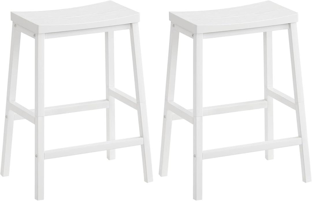 HOOBRO Bar Stools, Set of 2 Bar Chairs, 23.6 Inch Saddle Stools, Kitchen Counter Seat with Footrests, Industrial Barstools for Dining Room, Kitchen, Counter, Bar, White WW02MD01