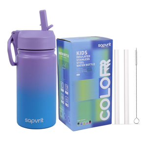 2 Pack Water Bottle, 12 oz Water Bottles with Straw and Stickers, Stainless Steel Vacuum Double Wall Insulated cup,Water Bottle for School, Gifts for Girls (12OZ PURPLR BLUE)