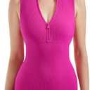 SUUKSESS Women Zip Up Sexy Rompers Ribbed Seamless Padded Workout Romper (Pink, L)