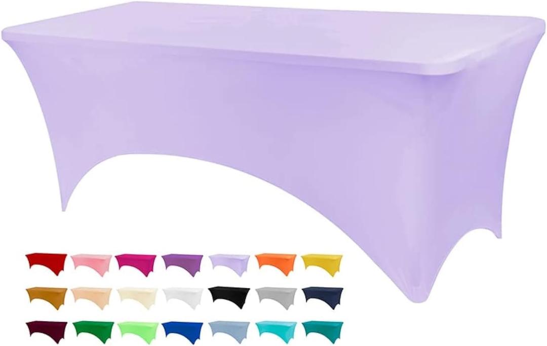 BDDC Table Covers for 6 Foot Tables, Light Purple Washable and Wrinkle Resistant Stretch Tablecloths Rectangle 6ft for Events, Wedding, Banquets, Parties