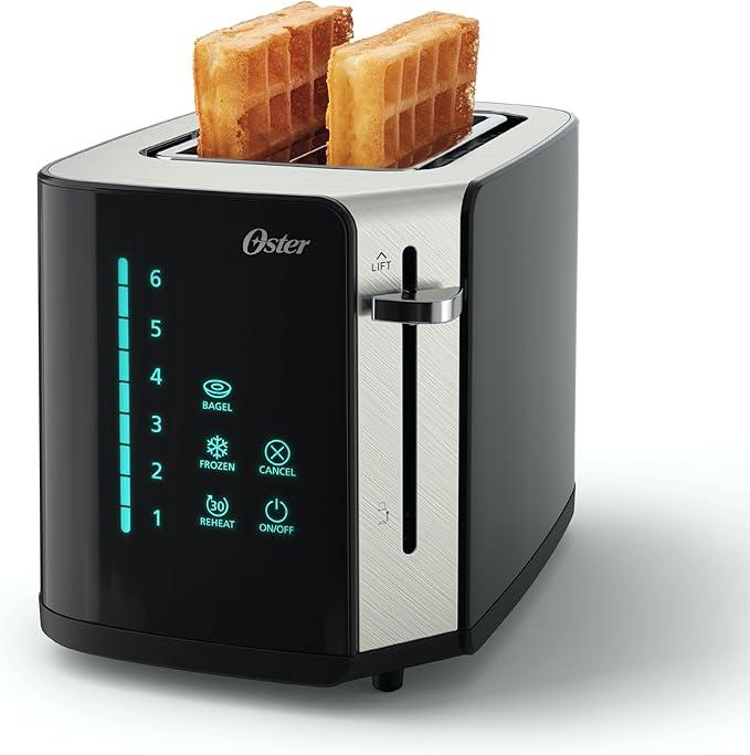 Oster 2Slice Touchscreen Toaster, Digital Countdown Timer, 6 Shade Settings, Easy Touch Technology, Bagel/Reheat/Frozen Modes, Stainless Steel