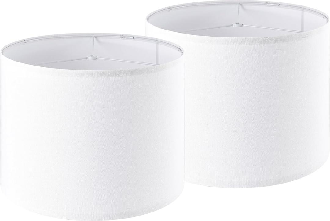 Pure-White Drum Lamp Shades Set of 2 Large Lampshade 14``Top x 14``Bottom x 11``High(Spider) Modern Lamp Shade for Table and Bedside Lamp - Lampshade Replacement