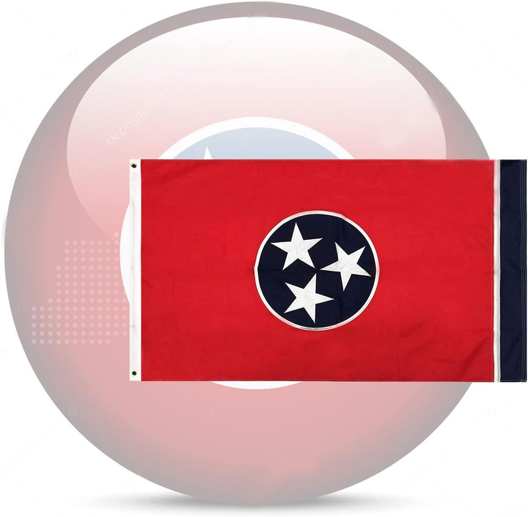 Tennessee State Flag 3x5 ft, TN State Flag,The Volunteer State Flag with Heavy Duty Embroidered Star, Outdoor Indoor All Weather Nylon Flag with Strong Canvas Header/Brass Grommets