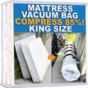 Mattress Vacuum Bag for Moving, Vacuum Seal Mattress Bag for Memory Foam or Inner Spring Mattresses, Compression and Storage for Returns, Leakproof Valve and Double Zip Seal (King) (Clear)