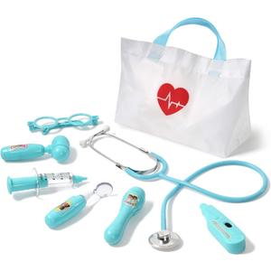 Phobby Kids Doctor Kit, 8 Pieces Toddlers Doctor Playset with Medical Storage Bag & Real Stethoscope, Pretend Play Doctor Toys Birthday Gift for Boys Girls Aged 3 4 5 6 (Blue)