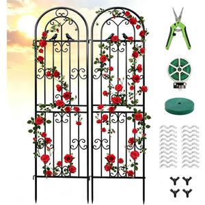 2 Pack 86.7" H x 19.7" W Metal Garden Trellis for Climbing Plants Outdoor, Black Lattice Panel, Sturdy Plant Support for Roses, Vines, Cucumbers & Vegetables