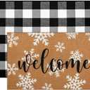 Tinideya 2 Pcs Winter Door Mat Outdoor Snowflake Welcome Mats for Front Door Non Slip Winter Coir Doormat Layering Black White Check Rug for Outside Front Porch Entryway Decor