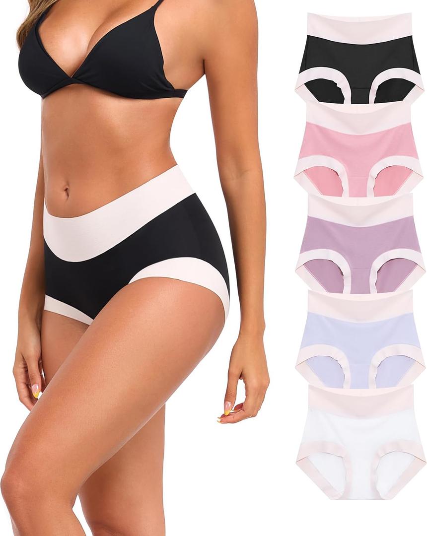 ANLIQI Modal Underwear Women No Show Hipster Panties for Women Pack Workout Full Coverage Briefs Soft Gym Sports Undies (Small, 5a-light Purple*1+dark Purple*1+white*1+black*1+pink*1)