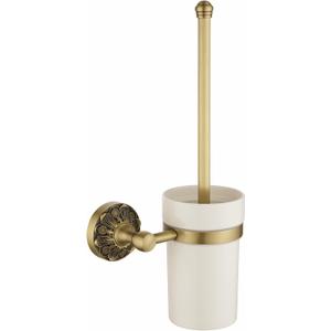 Antique Brass Toilet Brush and Holder, Bathroom Wall Mounted Toilet Bowl Brush with Canister, Vintage Gold Decorative Bathroom Accessories, Ceramic and Brass, Petal-Relief Series