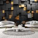 Black Gold Geometric Wallpaper Peel and Stick 3D Large Self Adhesive Wall Mural for Living Room 137"x100"