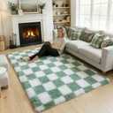 KICMOR 4x6 Rug for Bedroom Living Room, Fluffy Sage Green and White Checkered Area Rugs, Fuzzy Shag Shaggy Floor Carpet Soft Plush Checkerboard Rug for Children Kids Boys Room, Nursery, Classroom