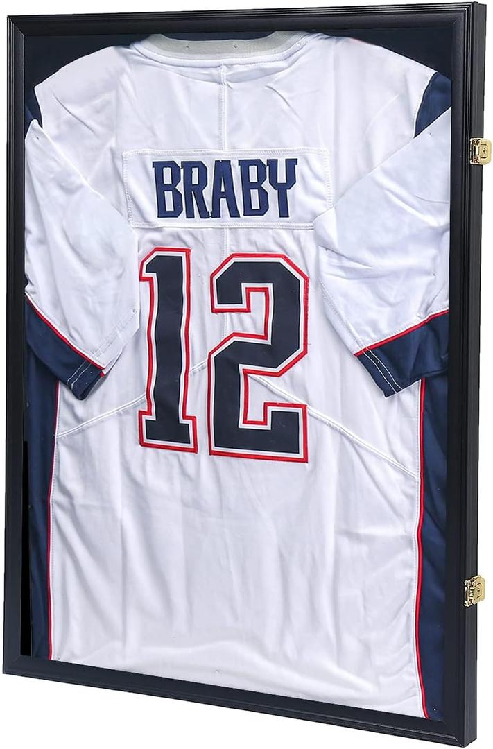 KCRasan Jersey Display Frame Case - Large Lockable Frames Shadow Box with UV Protection for Baseball Basketball Football Soccer Hockey Sport Shirt Matte Black Finish