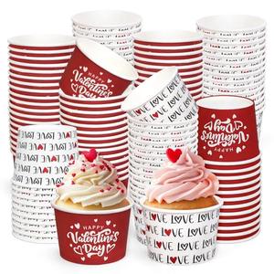 Whaline 60 Packs Valentine's Day Snack Cups Love Red Heart Disposable Bowls 9oz Dessert Food Treat Paper Bowls for Wedding Treats Cupcakes Party Favor Supplies Decor