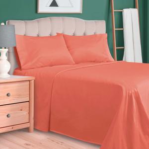 Superior Egyptian Cotton 4 Piece Sheet Set, 700 Thread Count, Eco-Friendly, Sustainable Sheets, Ultra-Soft Basics, Solid, Deep Pocket Fitted Sheet, Flat Sheet, Pillowcases, Coral, King