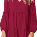 Amoretu Womens Tunic Dress Long Sleeve V Neck Casual Loose Flowy Swing Shift Dresses (Small, Burgundy)