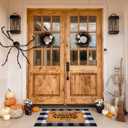 Halloween Front Door Mat Combo Set, Spider Web Coco Coir Welcome Doormat -28" x 43" Black and White Plaid Rug, Autumn Fall Front Porch Entryway Decor Floor Mat