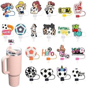 20 Pack Football Straw Covers Cap for Tumblers, 10mm Cute Dust-Proof Straw Topper for Water Bottles Stanley Cups Accessories Gifts For Women Party Favors
