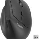 Philips Ergonomic Mouse - Vertical Mouse with 800/1200/1600 Adjustable DPI, 6 Silent Buttons Design for S/M Hands, Auto Power Saving, Light Weight, 2.4GHz Wireless Mouse for Laptop, Desktop, PC-Black