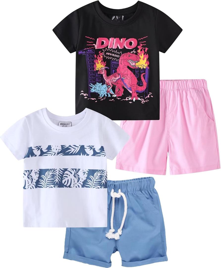 Toddler Boy Summer Clothes Outfits Kids Cotton Short Sets 2-7 Years | 2 Packs Playwear