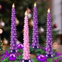 Enhon 4 Pcs Advent Candles Set, 10 Inch Tree Shaped Taper Candles, Unscented Beeswax Christmas Advent Wreath Candle for Xmas, Holiday, Church, Party, or Home Decor (Purple,Pink Style)