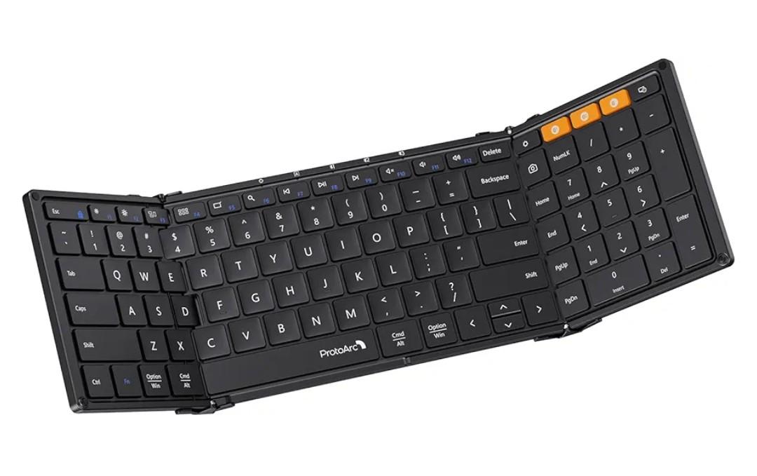 ProtoArc Foldable Bluetooth Keyboard, XK01 Full-Size Portable Wireless Keyboard for Travel, 105 Keys, 0.65" Keycaps, Multi-Device Sync for iPad Tablet Smartphone Laptop PC Windows iOS Android, Black