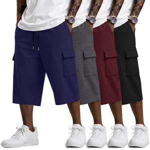 August Alley 4 Pack Mens' Capri Shorts Big and Tall Cargo Baggy Sweat Shorts Below Knee 3/4 Pants with Pockets, 3XL
