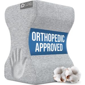 5 STARS UNITED Knee Pillow for Side Sleepers - Hip Pain Relief, Memory Foam Leg Cushion for Side Sleeping - Between Legs Pillow for Sciatica & Lower Back Pain, Gray Cotton Cover (Standard)