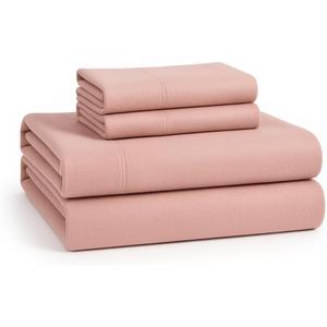 LANE LINEN 100% Cotton King Size Bed Sheets Set - Brushed for Extra Softness - Lightweight 100% Cotton Sheets King Size Set - Warm & Cozy Flannel Cotton Bed Sheets, 15" Deep Pocket - Sepia Rose
