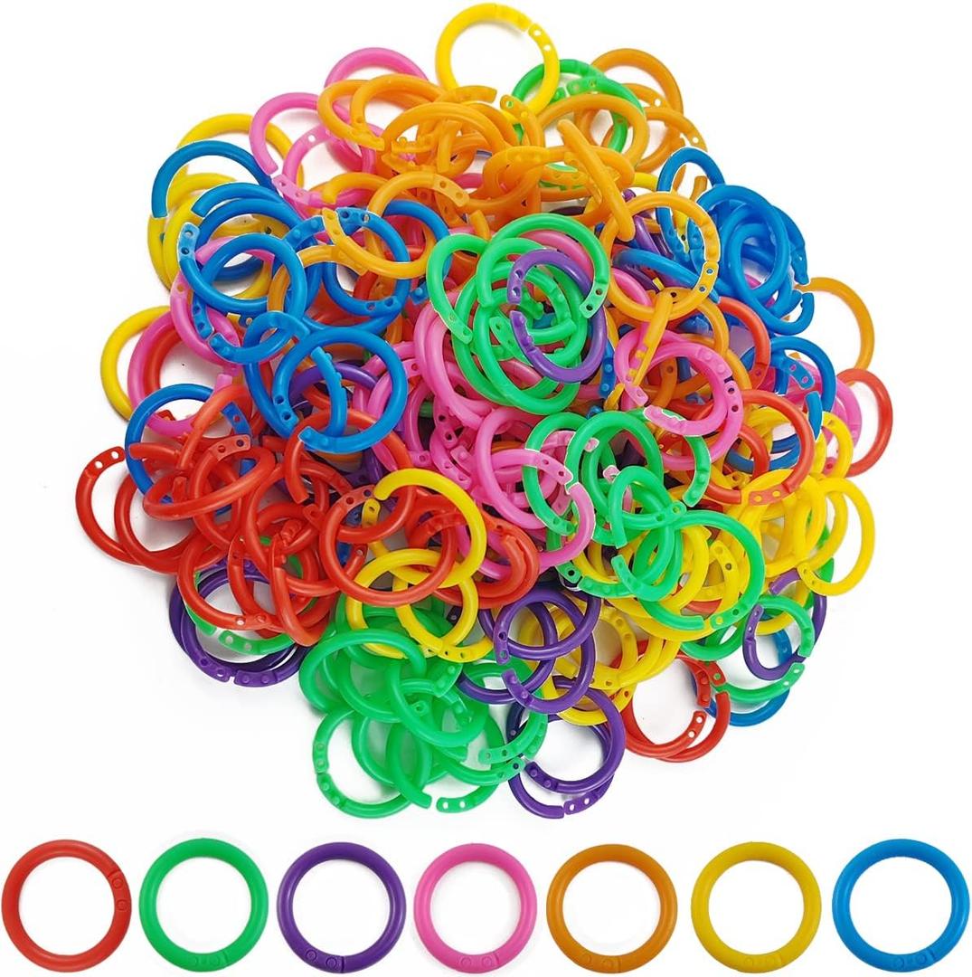 TIHOOD 210PCS Plastic Binder Rings Plastic Loose Leaf Rings Multi-Color Plastic Book Rings Flexible for Cards, Document Stack and Swatches Organization School Home, or Office Use, 7 Colors (20 mm)