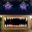 gisgfim Halloween Monster Garage Door Decoration Monster Face Garage Door Banner Cover Large Size Halloween Backdrop Decorations Fangs Party Outdoor Indoor Background Sign 6x13ft