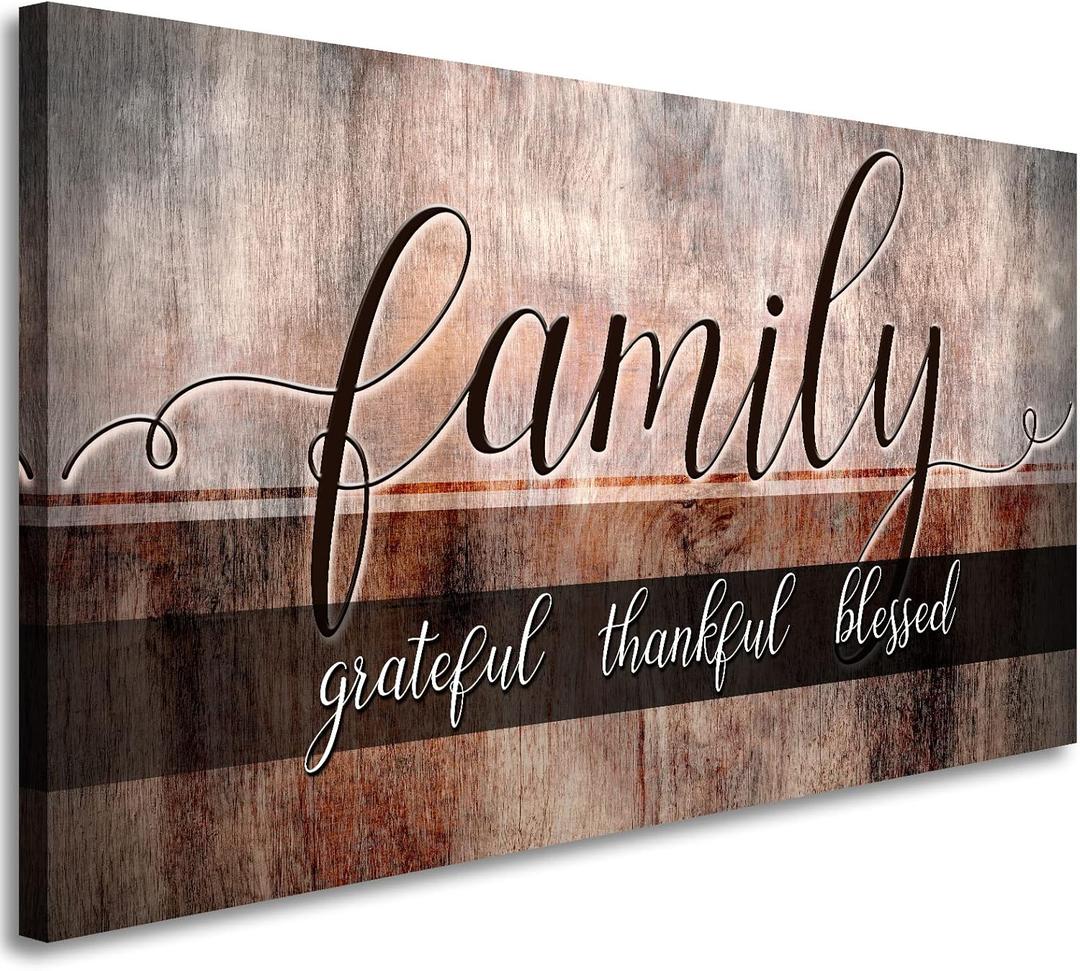 Canvas Wall Art for Living Room,Family Grateful Thankful Blessed,Family Signs Wall Decor Canvas Prints,Blessed Wall Decor,Artwork Framed Painting Home Decoration Ready to Hang 24"x48"