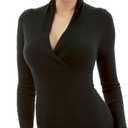AmlieBoutik Women Deep V Neck Empire Waist Long Sleeve Knit WrapTop Sweater (X-Large, Black)