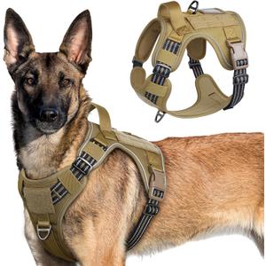 rabbitgoo Tactical Dog Harness for Large Dogs, No Pull Military Service Vest with Handle & Molle, Easy Control for Training Walking, Adjustable Reflective Straps, Brown, XL