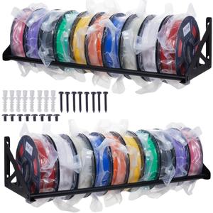 2 Pack 3D Printer Filament Storage Rack, Filament Rack Wall Mount, 3D Filament Storage Shelf, Filament Spool Holder for 3D Printer Rolls, Heavy Duty Metal Organizer for 3D Printing Studio