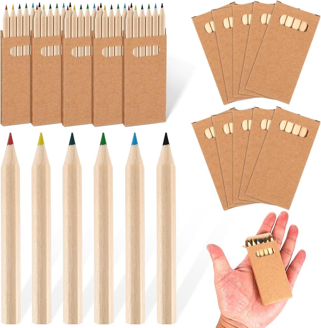 Faccito 15 Packs Mini Colored Pencils Bulk for Kids 3.5 Inch Small Coloring Drawing Pencil in Boxes 6 Different Color for Easter Gift Painting Birthday Party Favor Classroom School Supplies
