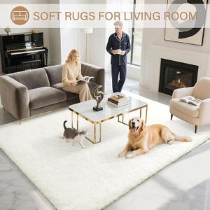 BENRON Fluffy Rugs for Living Room 5x7 Cream White, Washable Large Area Rugs for Bedroom Dining Table Office Kids Nursery Room, Washable Indoor Floor Carpets