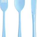 150 Pack Blue Plastic Silverware, Light Blue Plastic Utensils Heavy Duty, 50 Forks, 50 Knives, 50 Spoons for Birthday Wedding Baby Shower Boy
