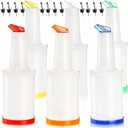 Tebery 6 Pack Plastic Juice Pour Bottles with 12 Stainless Steel Bottle Pourer, 34OZ Plastic Juice Dispensers for Bar Home Kitchen Party Supplies