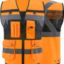 ZUJA Safety Vest High Visibility - ANSI/ISEA Standards Pockets and Mesh Lining Reflective Vest for Men & Women (Orange, S)