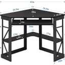 VECELO Corner Desk Computer Desk Writing Table with Smooth Keyboard Tray & Storage Shelves,Compact Home Office Triangle Table,Black
